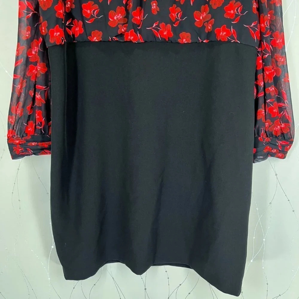 Badgley Mischka Black Red Floral High Neck Sheath Dress $495 - Picture 7 of 14